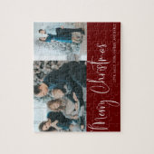 赤メリークリスマススクリプト2フォトコラージホリデー ジグソーパズル (縦)