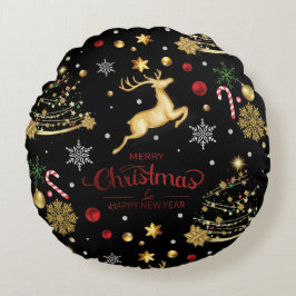 赤メリークリスマスツリースロー枕 ラウンドクッション