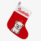 赤メリークリスマスドッグパピーペットサンタハットクリスマス ラージクリスマスストッキング (正面 (吊り時))