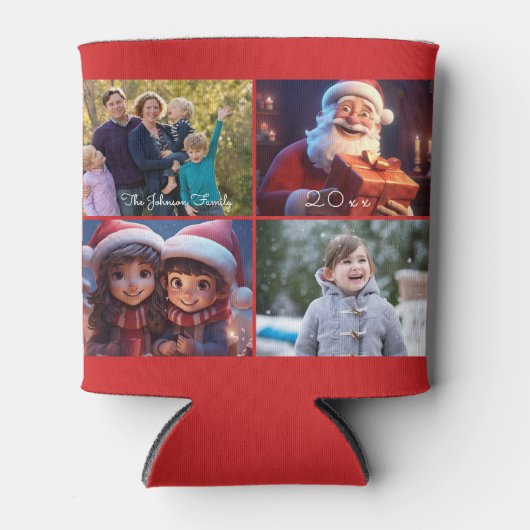 赤メリークリスマスファミリーの写真 缶クーラー (正面)