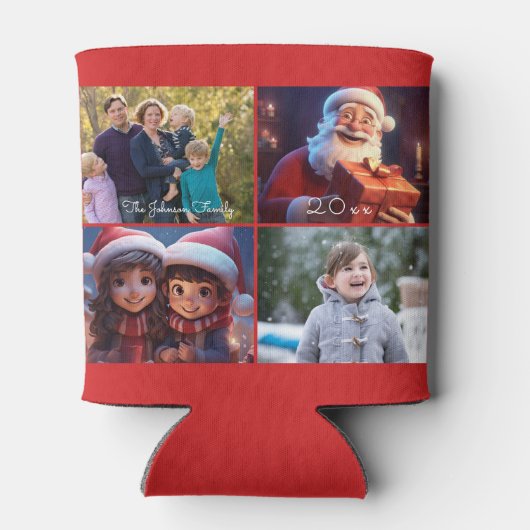 赤メリークリスマスファミリーの写真 缶クーラー (裏面)