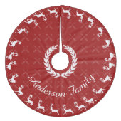 赤メリークリスマスファミリー名トナカイの矢印 フリース ツリースカート (正面)