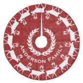 赤メリークリスマスファミリー名トナ素朴ディア フリース ツリースカート (正面)