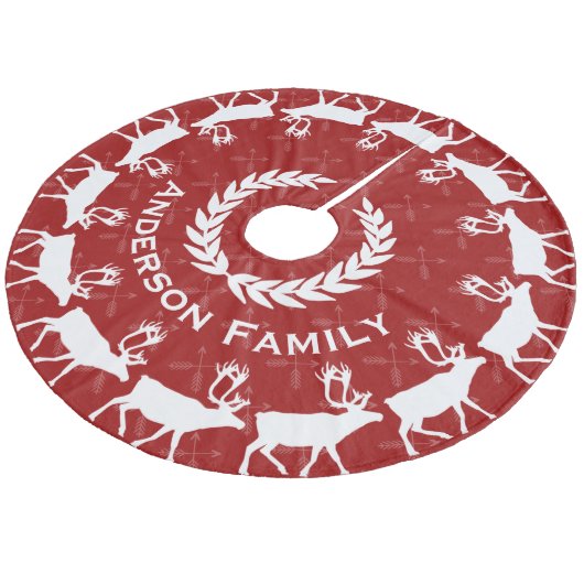 赤メリークリスマスファミリー名トナ素朴ディア フリース ツリースカート (アングル)