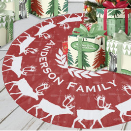 赤メリークリスマスファミリー名トナ素朴ディア フリース ツリースカート
