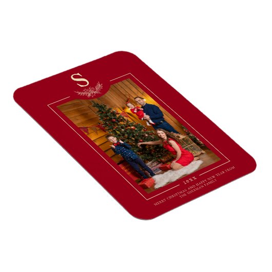 赤メリークリスマスフォトモノグラムのファミリー マグネット (右側)