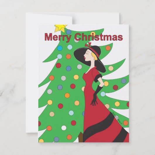 赤メリークリスマスフラットカードの女性 シーズンカード (正面)