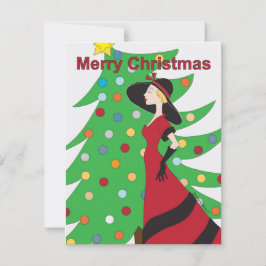 赤メリークリスマスフラットカードの女性 シーズンカード