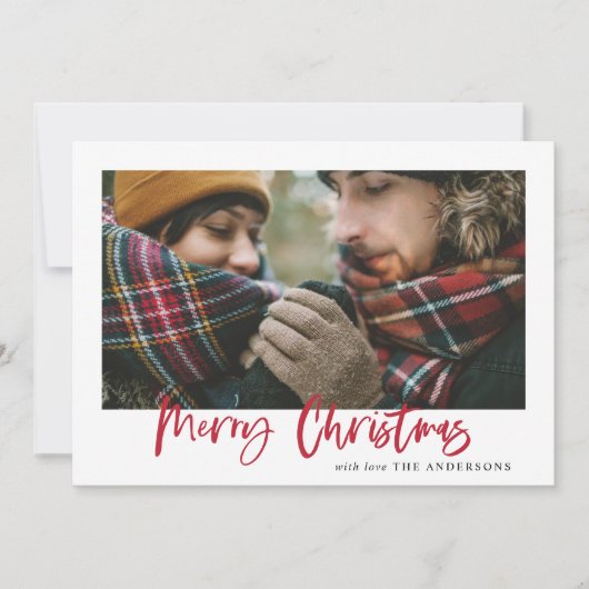 赤メリークリスマスプレイドの写真カード シーズンカード (正面)