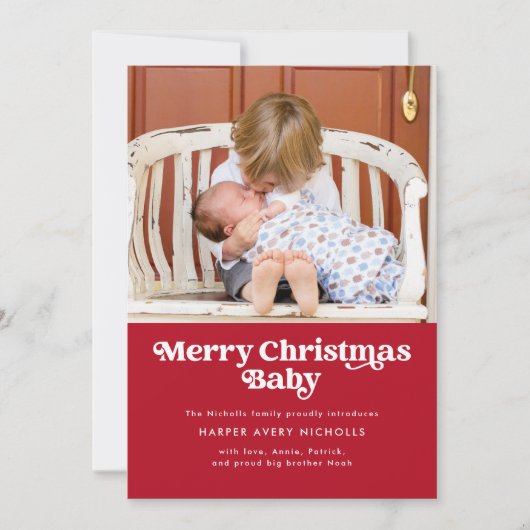赤メリークリスマスベビー誕生のお知らせ シーズンカード (正面)