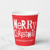 赤メリークリスマスモダンの名パーソナライズされた前 紙コップ (裏面)
