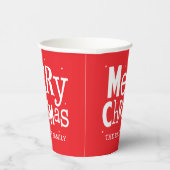 赤メリークリスマスモダンの名パーソナライズされた前 紙コップ (右)