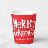 赤メリークリスマスモダンの名パーソナライズされた前 紙コップ (正面)
