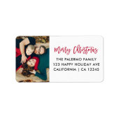 赤メリークリスマスモダンタイポグラフィの写真の戻り ラベル (正面)