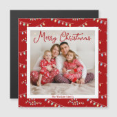 赤メリークリスマスライトかわいいフォトマグネットカード (正面/裏面)