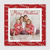 赤メリークリスマスライトかわいいフォトマグネットカード (正面)