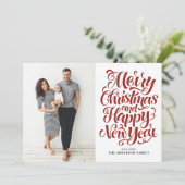 赤メリークリスマス書道写真 シーズンカード (スタンド正面)