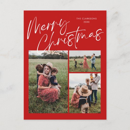 赤メリークリスマス書道台本3写真 シーズンポストカード (正面)
