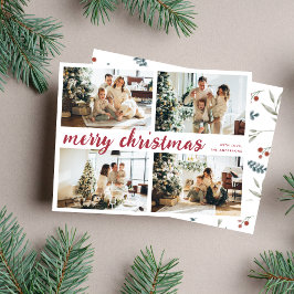 赤メリークリスマス書道四枚写真 シーズンカード