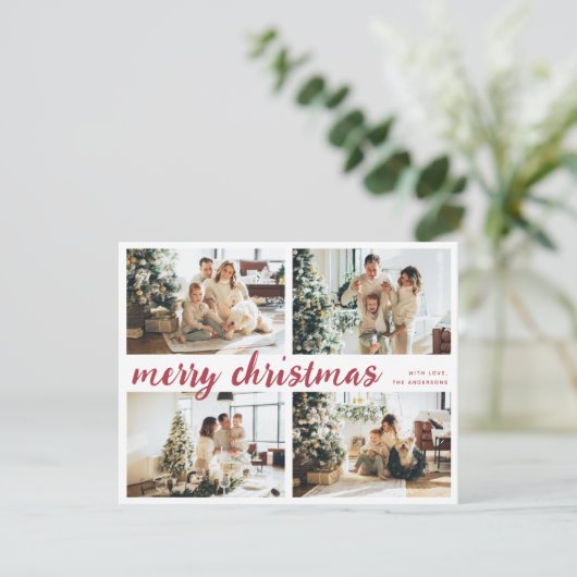 赤メリークリスマス書道四枚写真 シーズンカード (スタンド正面)