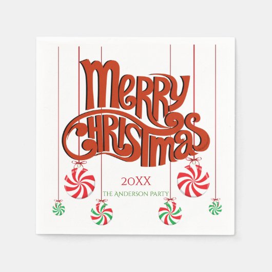 赤メリークリスマス書道 スタンダードカクテルナプキン (正面)