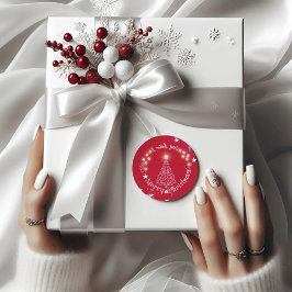 赤メリークリスマス松の木ラウンドステッカー ラウンドシール