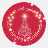 赤メリークリスマス松の木ラウンドステッカー ラウンドシール (正面)