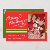 赤メリークリスマス2枚のフォトファミリーカード シーズンカード (正面/裏面)