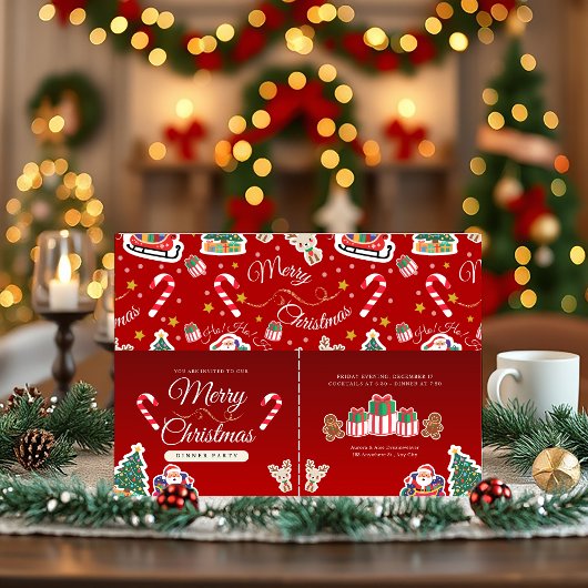 赤メリークリスマスHO!HO!HO!横 招待状