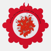 赤メリーポインセチアパーソナライズされた オーナメントカード (正面)