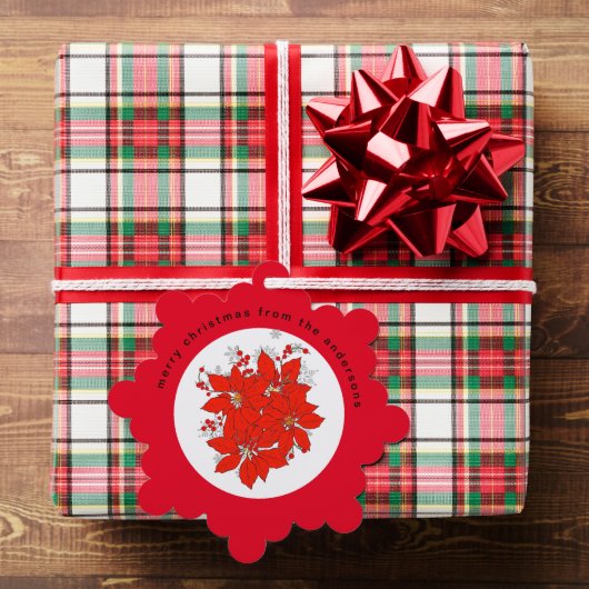 赤メリーポインセチアパーソナライズされた オーナメントカード (インサイチュ (ギフト))