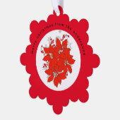 赤メリーポインセチアパーソナライズされた オーナメントカード (左)