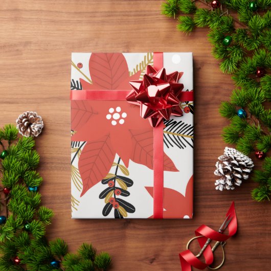 赤メリーポインセチアフローラギフト ラッピングペーパー (クリスマスギフト)