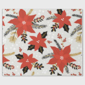 赤メリーポインセチアフローラギフト ラッピングペーパー (フラット)