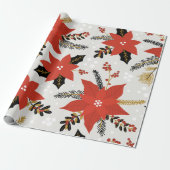 赤メリーポインセチアフローラギフト ラッピングペーパー (アンロールド)