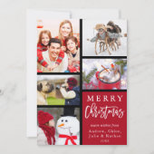 赤メリーモダンクリスマス写真コラージュ シーズンカード (正面)
