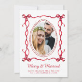 赤メリー弓結婚した新婚クリスマス写真 シーズンカード (正面)