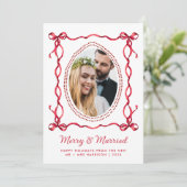 赤メリー弓結婚した新婚クリスマス写真 シーズンカード (スタンド正面)