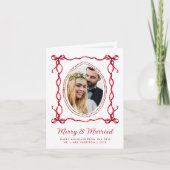 赤メリー弓結婚した新婚クリスマス写真 シーズンカード (正面)