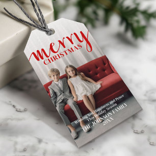 赤メリー書道 – 縦写真ホワイト ギフトタグ