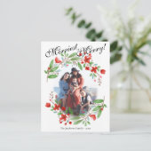 赤メリー水色フローラクリスマス写真 シーズンポストカード (スタンド正面)