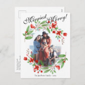 赤メリー水色フローラクリスマス写真 シーズンポストカード (正面/裏面)