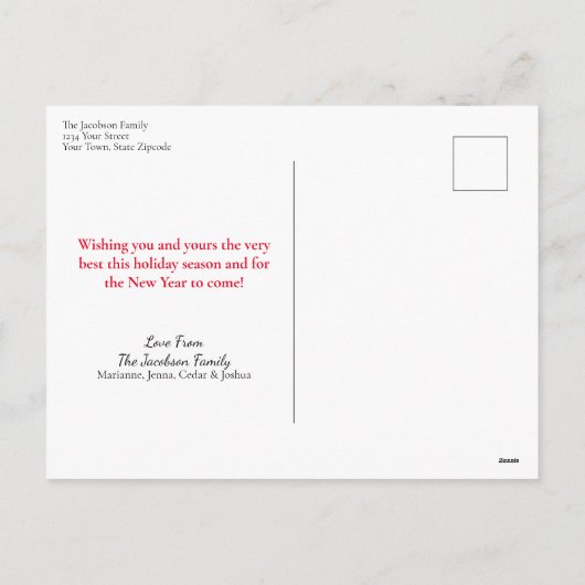 赤メリー水色フローラクリスマス写真 シーズンポストカード (裏面)