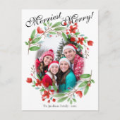 赤メリー水色フローラクリスマス写真 シーズンポストカード (正面)