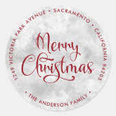 赤メリー霜の降りたクリスマス差出人住所ラベル ラウンドシール (正面)