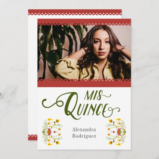 赤メ伝統的キシカンフローラ写真キンセアニェラ 招待状 (正面/裏面)