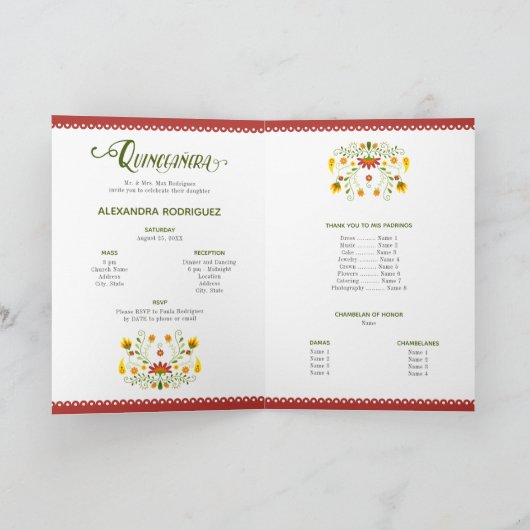 赤メ伝統的キシカンフローラ写真キンセアニェラ 招待状 (内部)