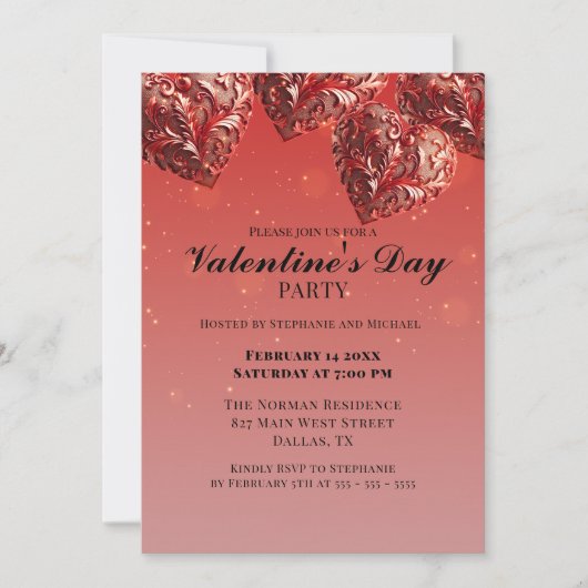 赤メ華美タルハートバレンタインデーパーティー 招待状 (正面)