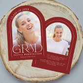 赤モダンいアーチ2写真卒業発表 招待状