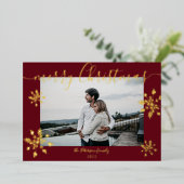 赤モダンいクリスマスの台本の雪片の写真 箔シーズンカード (立ち正面)